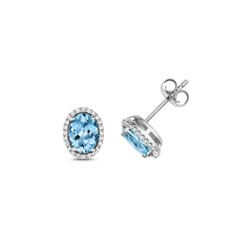 Diamond & Oval Swiss Blue Topaz Drop Earrings